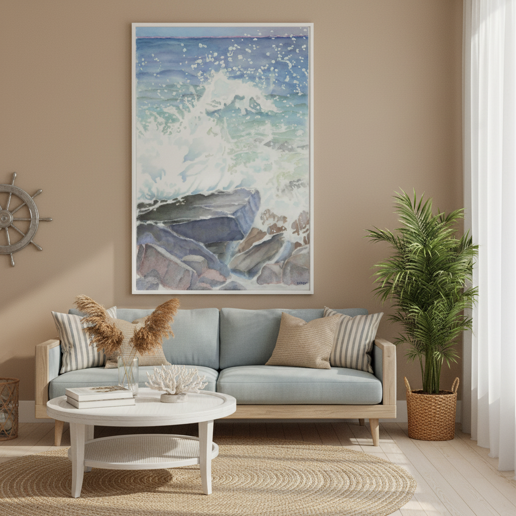 "Euphoria" Blissful Cascading Waves Oceanic Watercolor - Large Format Canvas Framed Options