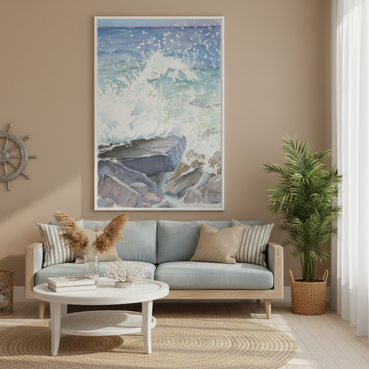 "Euphoria" Blissful Cascading Waves Oceanic Watercolor - Large Format Canvas Framed Options