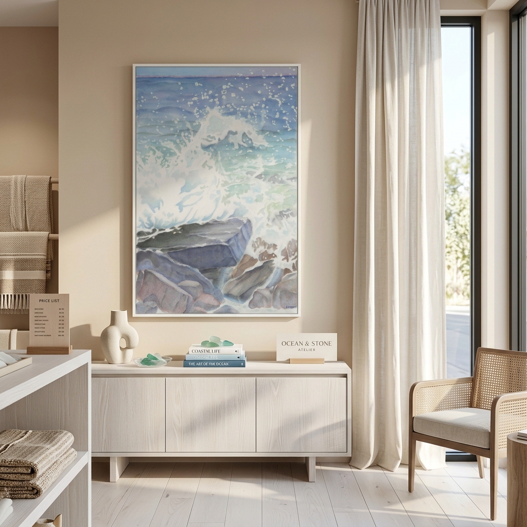 "Euphoria" Blissful Cascading Waves Oceanic Watercolor - Large Format Canvas Framed Options