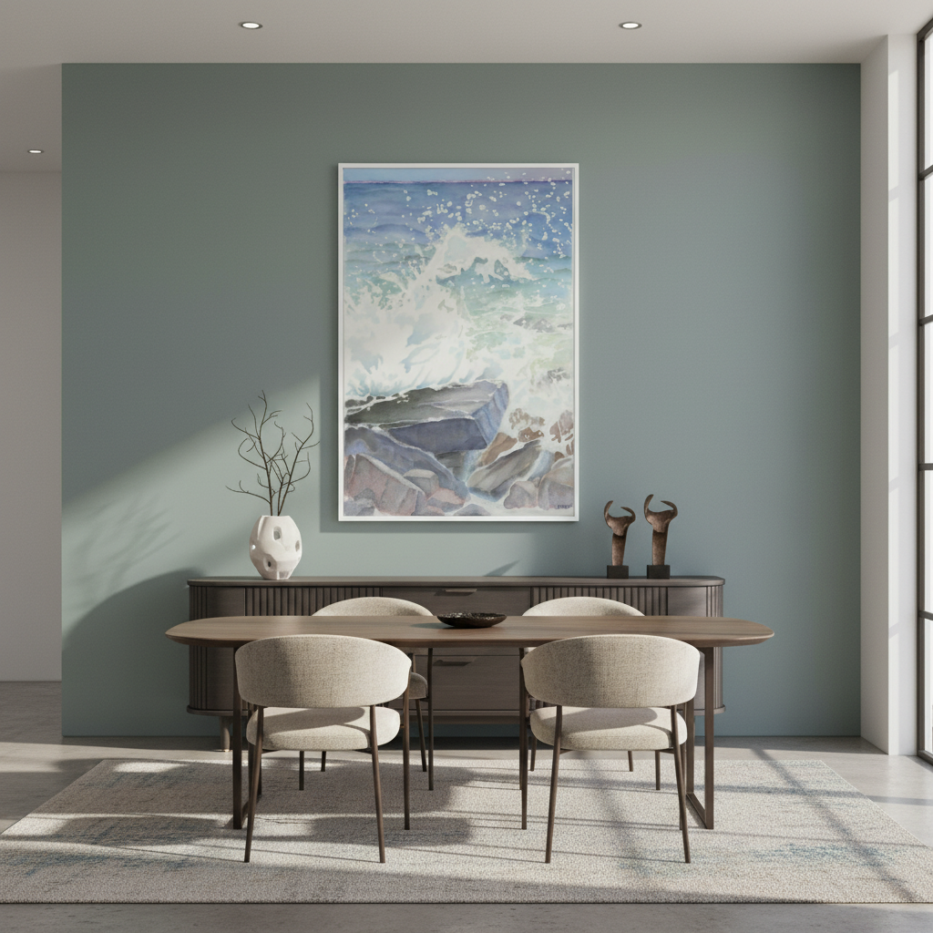 "Euphoria" Blissful Cascading Waves Oceanic Watercolor - Large Format Canvas Framed Options