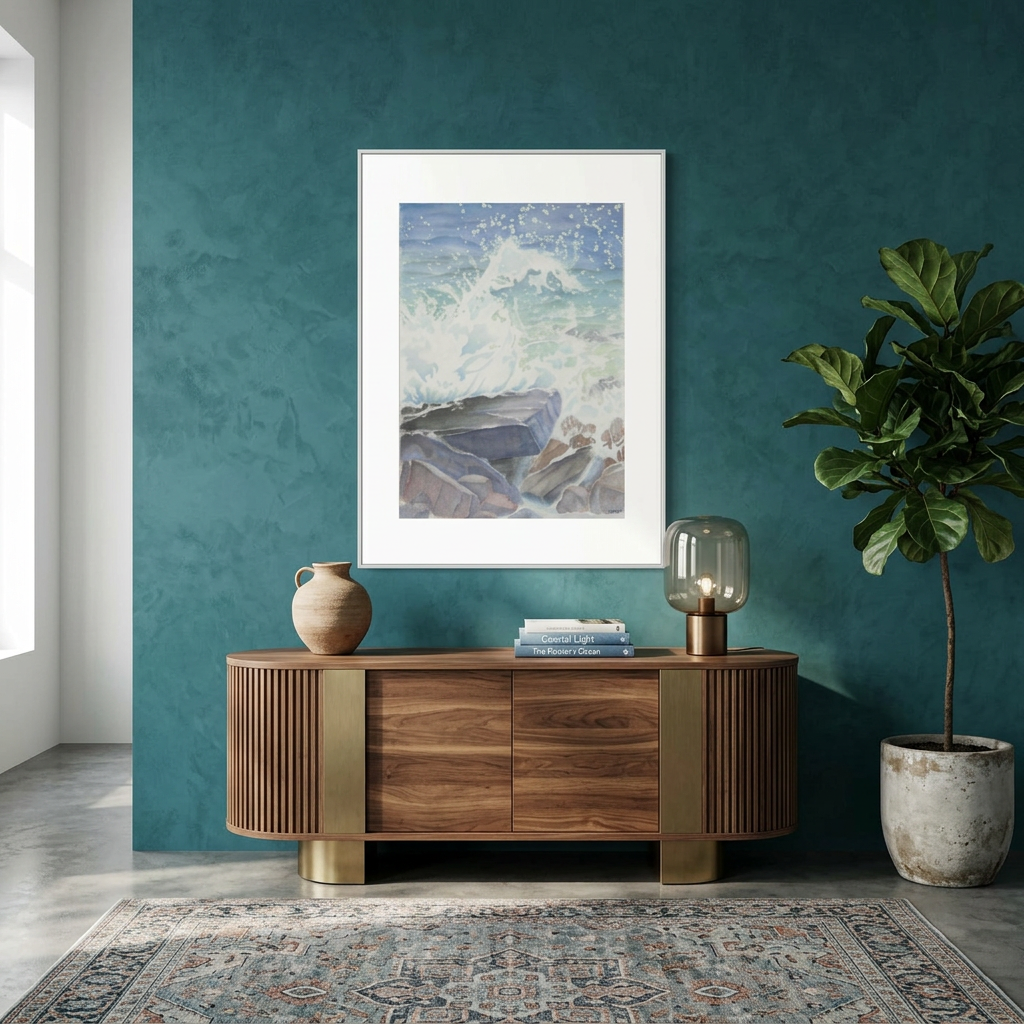 "Euphoria" Blissful Cascading Waves Oceanic Watercolor - Art Print Custom Framed Options