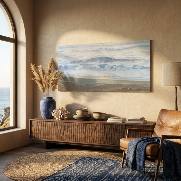 "February" Serene Coastal Watercolor Art Print - Canvas