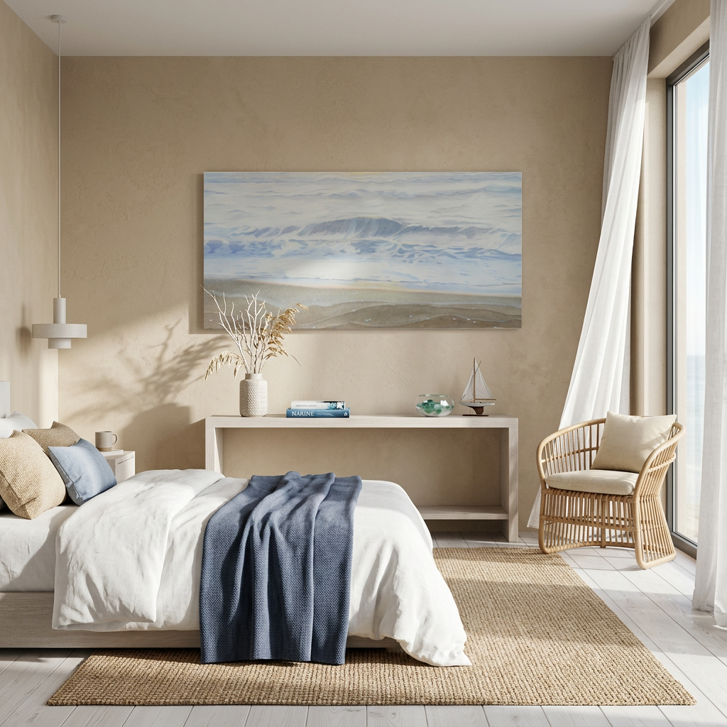 "February" Serene Coastal Watercolor Art Print - Canvas