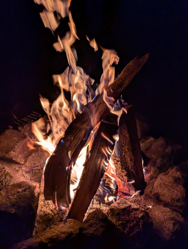 A close-up of a campfire