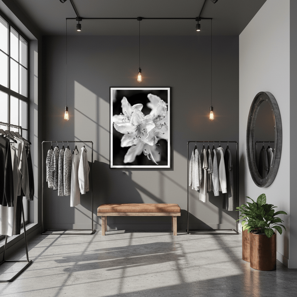 "Azalea Bloom in Noir" Elegant Black and White Floral Photography - Premium Matte Framed Art Print