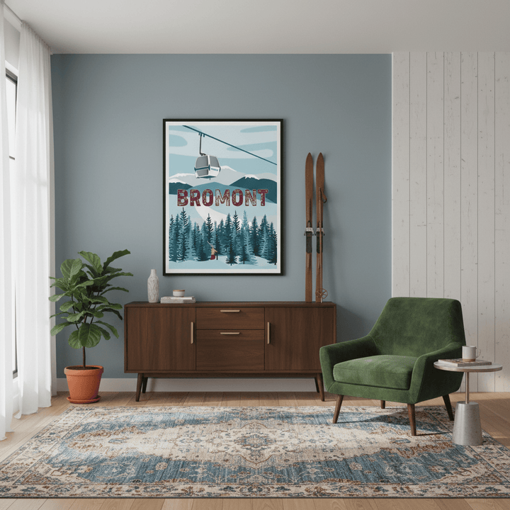 Ski Bromont Winter Adventure Illustrated Poster - Premium Matte Framed