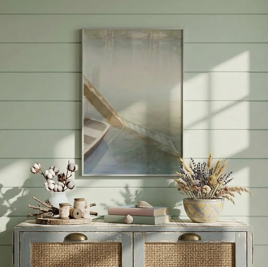 "Fog on the Lake" Peaceful Watercolor Art Print - Canvas