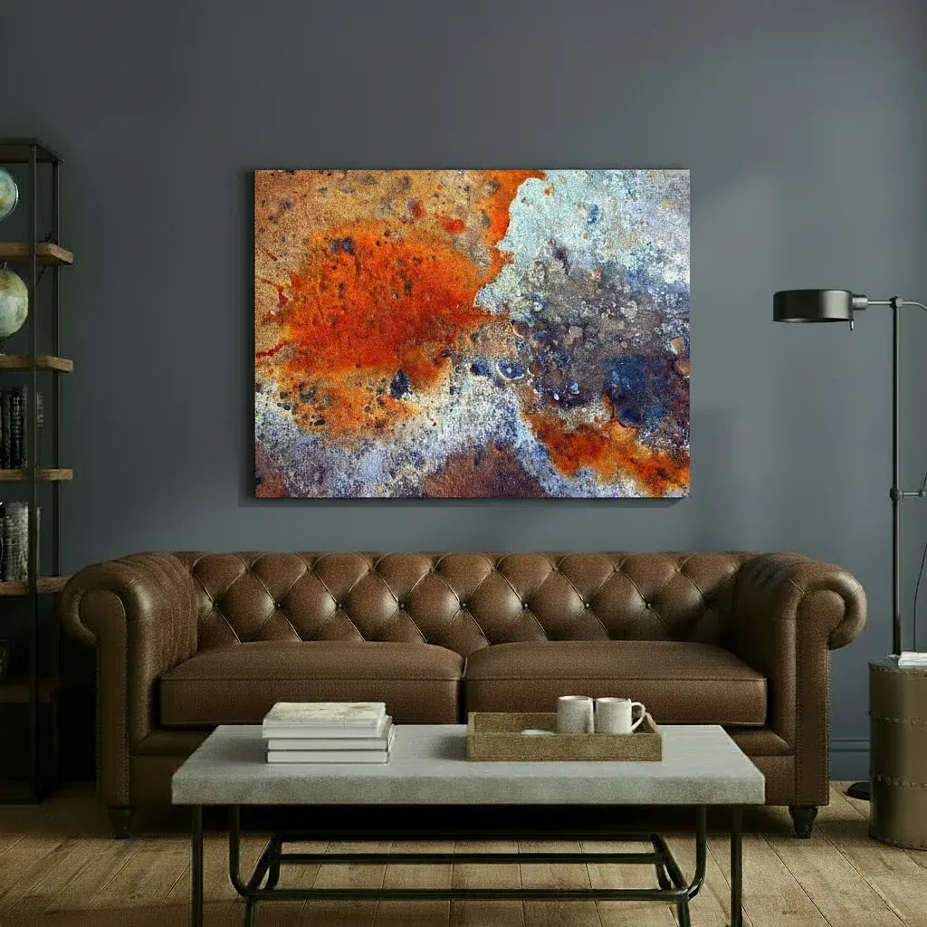 Harmonie ardente : Composition abstraite orange et bleue - Impression sur toile tendue