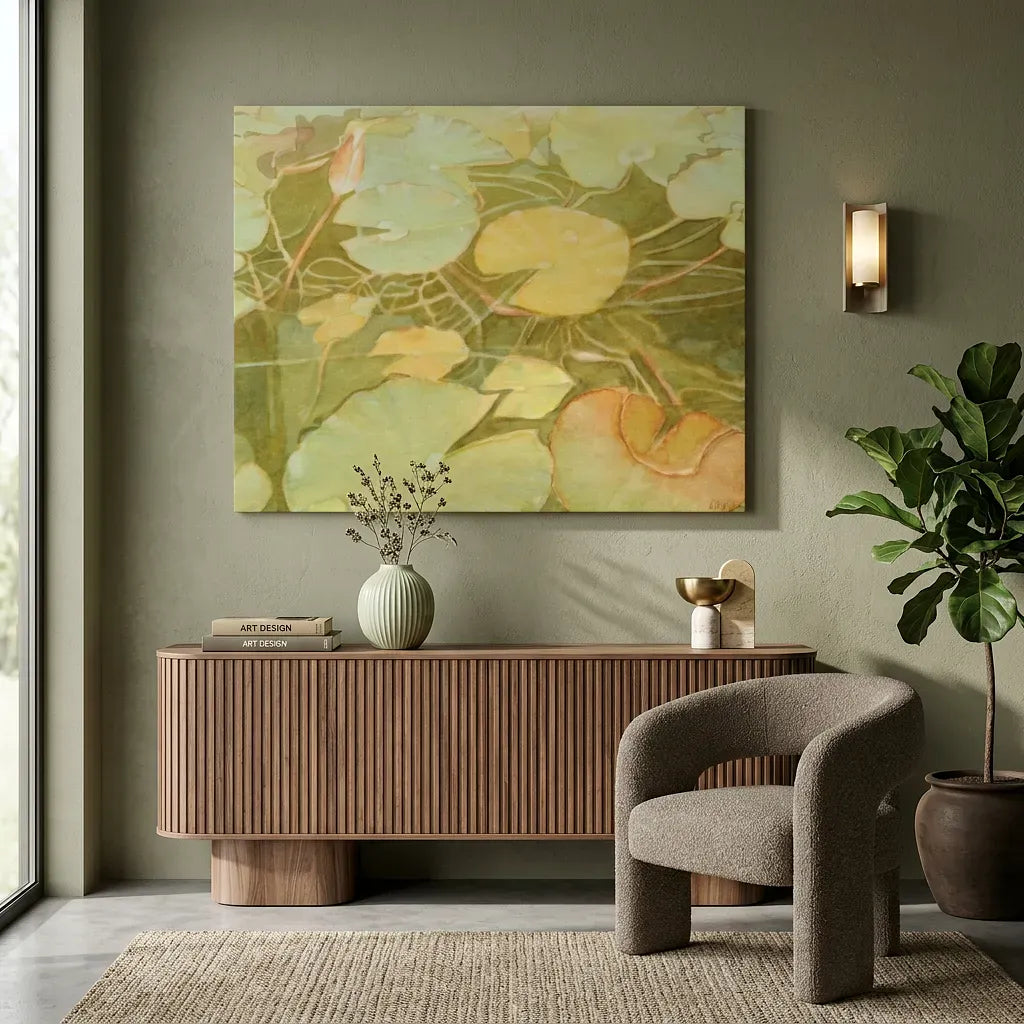"Intertwined" Organic Nature Lilypad Watercolor Art Print - Canvas