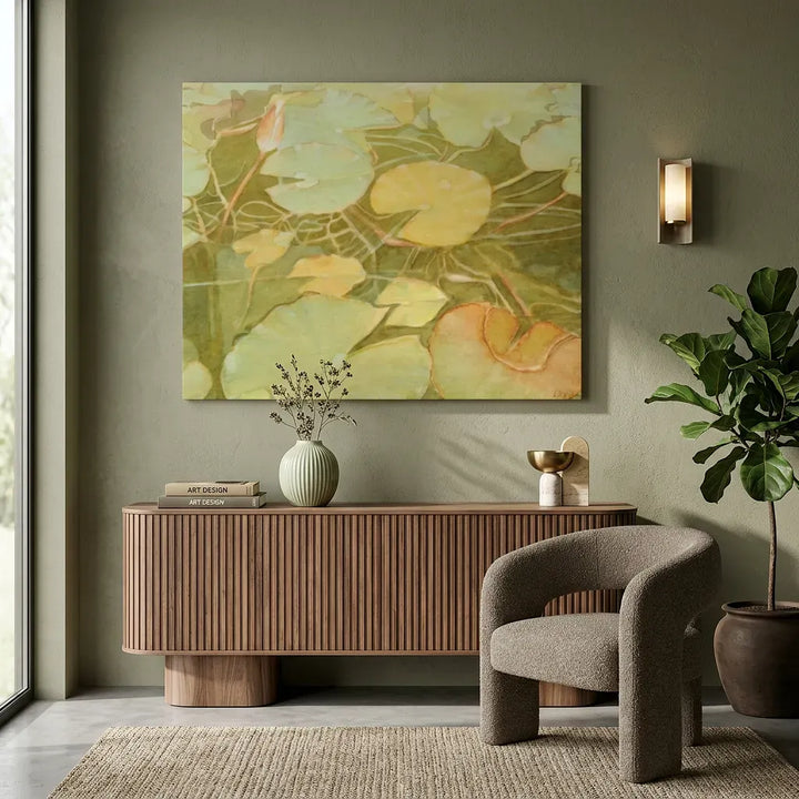 "Intertwined" Organic Nature Lilypad Watercolor Art Print - Canvas