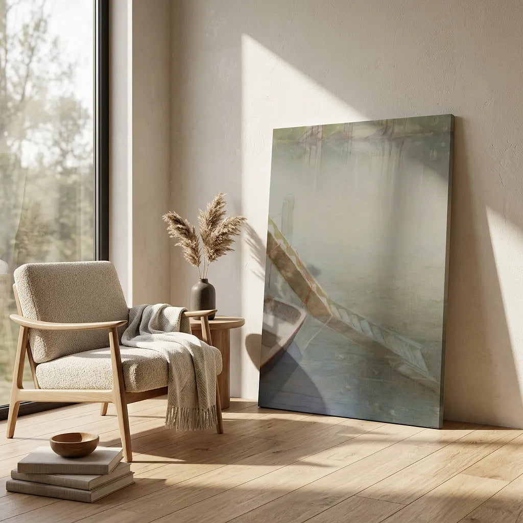 "Fog on the Lake" Peaceful Watercolor Art Print - Canvas