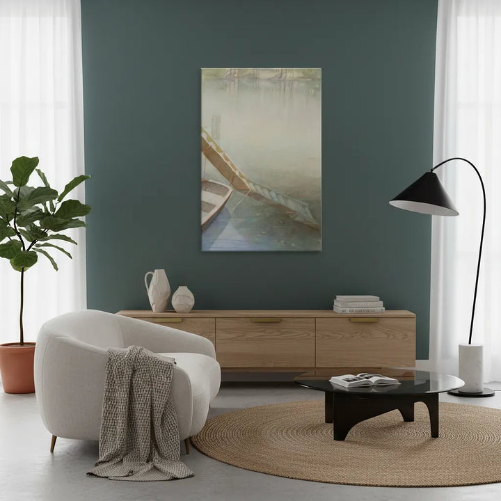 "Fog on the Lake" Peaceful Watercolor by Veronique Semple - Watercolor landscape painting print for home decor