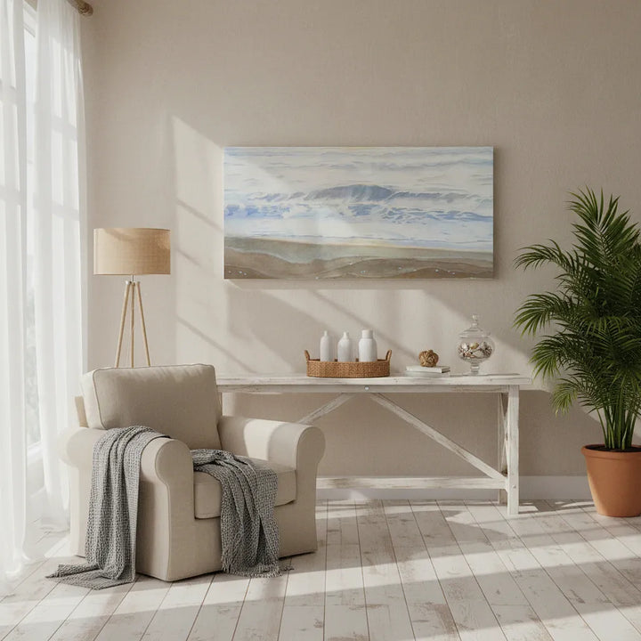 "February" Serene Coastal Watercolor Art Print - Large Format Canvas Framed Options