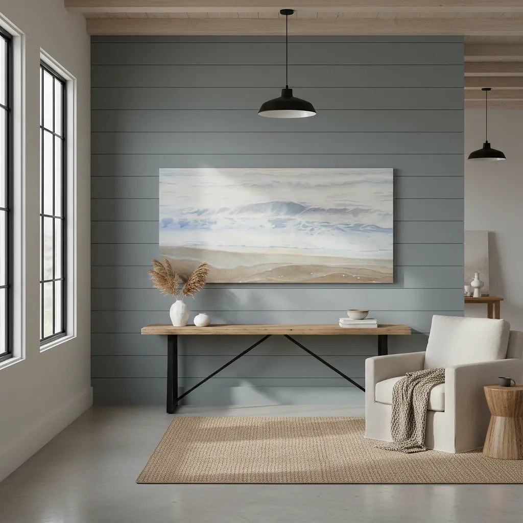 "February" Serene Coastal Watercolor Art Print - Large Format Canvas Framed Options