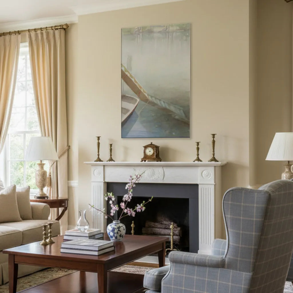 Aquarelle paisible « Brouillard sur le lac » - Toile