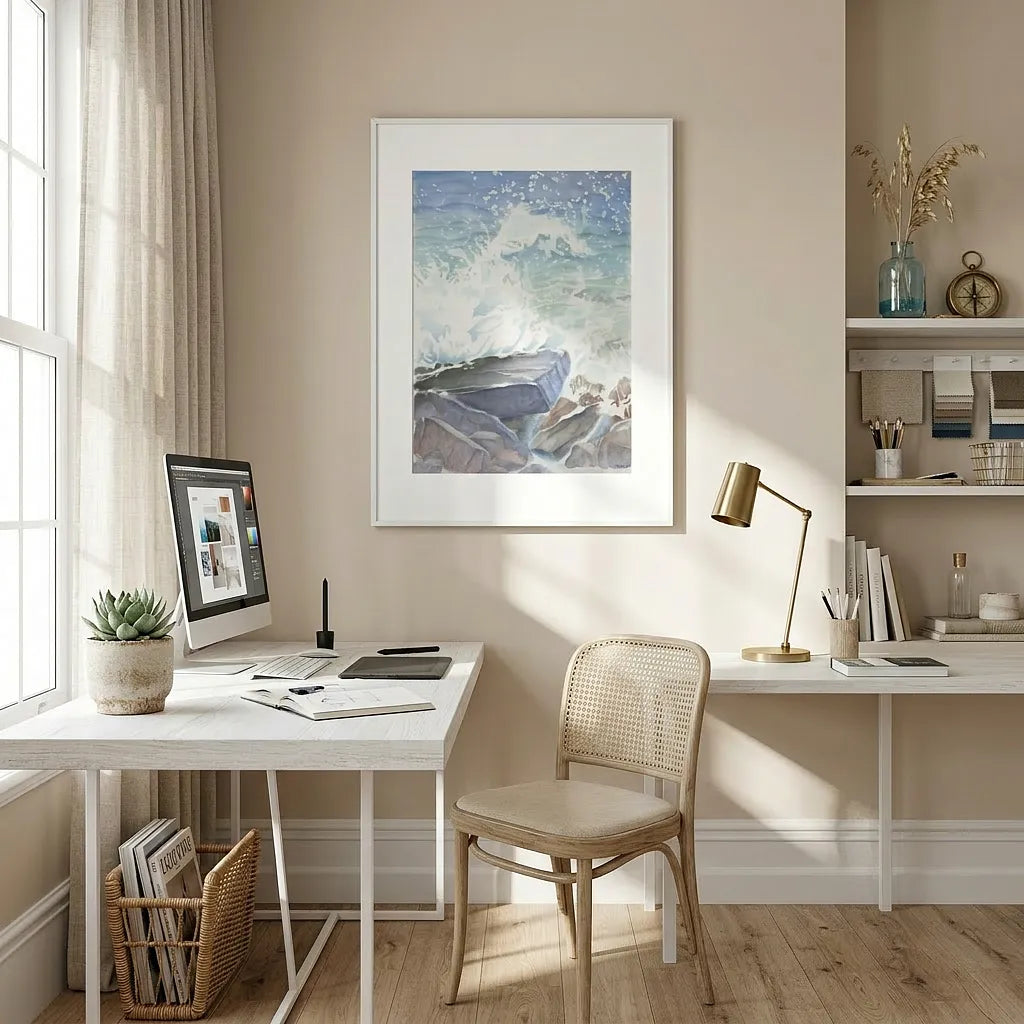 "Euphoria" Blissful Cascading Waves Oceanic Watercolor - Art Print Custom Framed Options