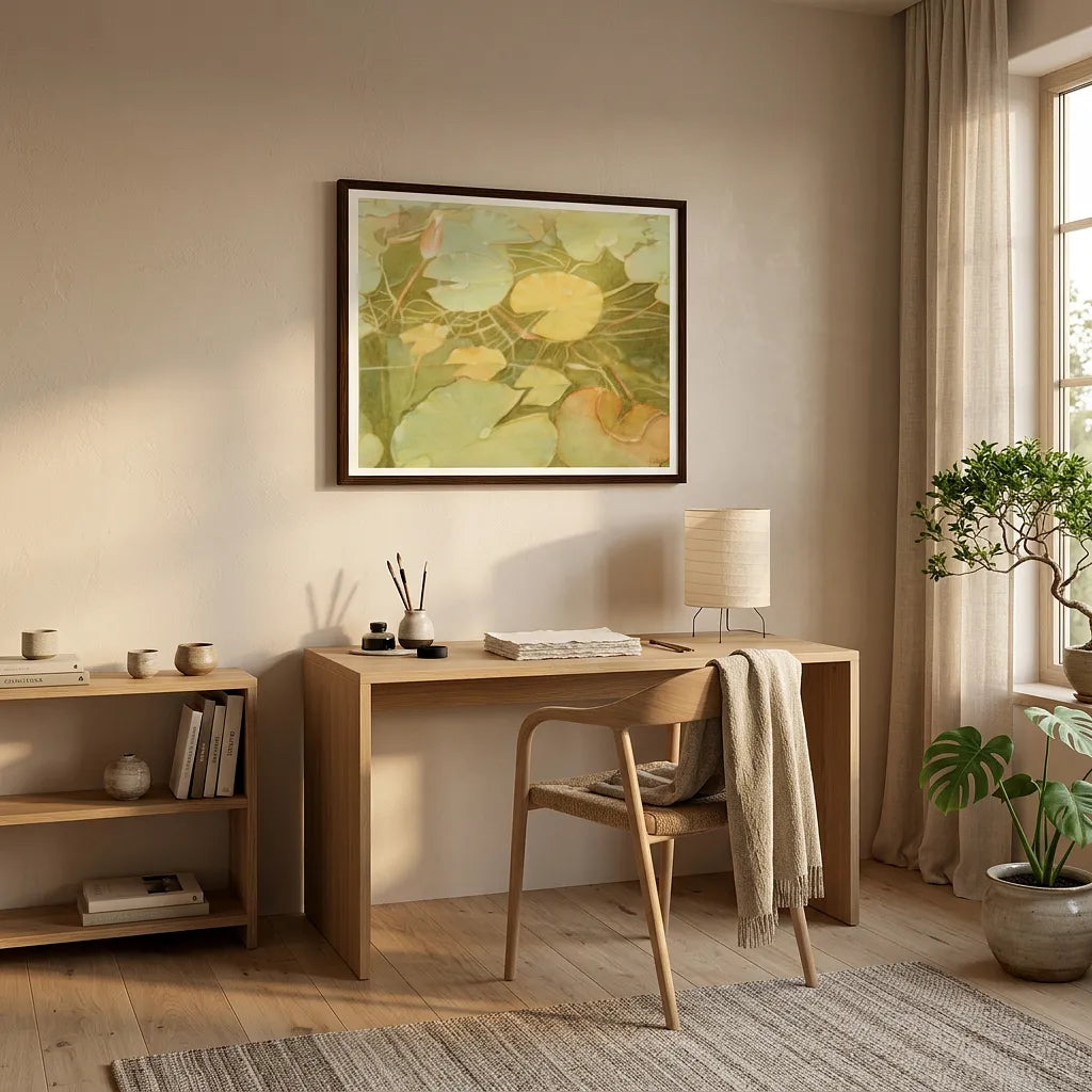 "Intertwined" Organic Nature Lilypad Watercolor - Premium Matte Paper Framed Art Print
