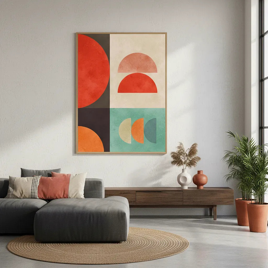 Art Mural sur Toile Cercles Géométriques Rétro Bauhaus - Options avec Cadre