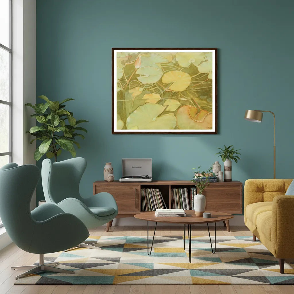 "Intertwined" Organic Nature Lilypad Watercolor - Premium Matte Paper Framed Art Print