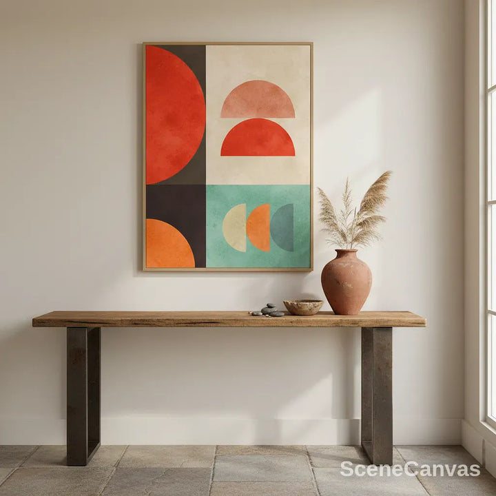 Art Mural sur Toile Cercles Géométriques Rétro Bauhaus - Options avec Cadre