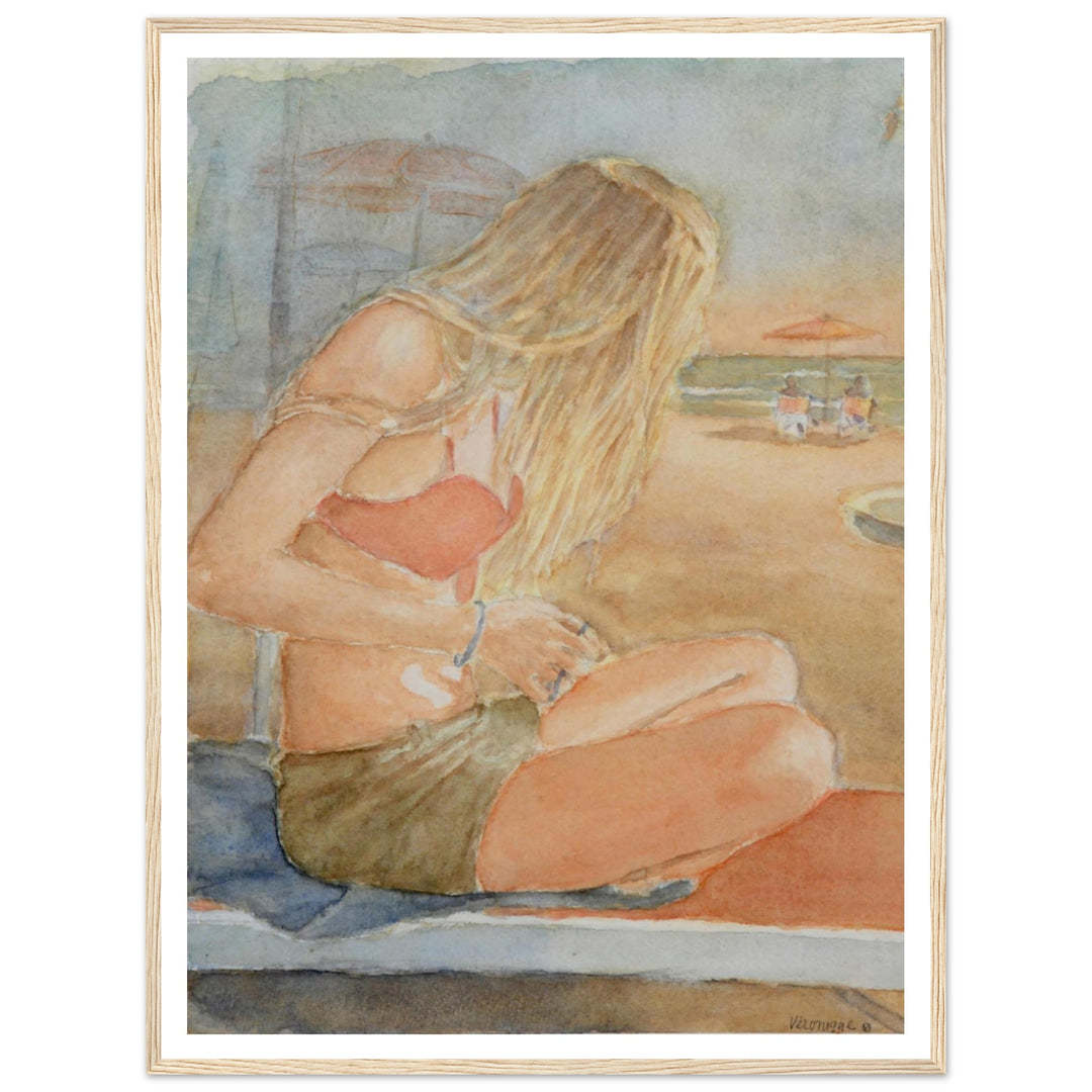 Sundown Serene Beach Watercolor Art Print by Veronique Semple - Watercolor portraiture print for home decor