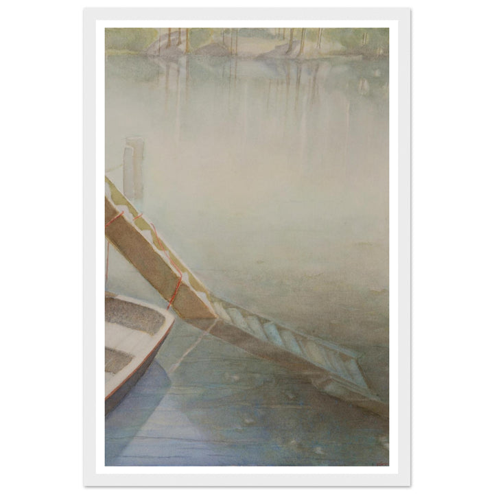 "Fog on the Lake" Peaceful Watercolor Art Print by Veronique Semple - Watercolor landscape painting print for home decor