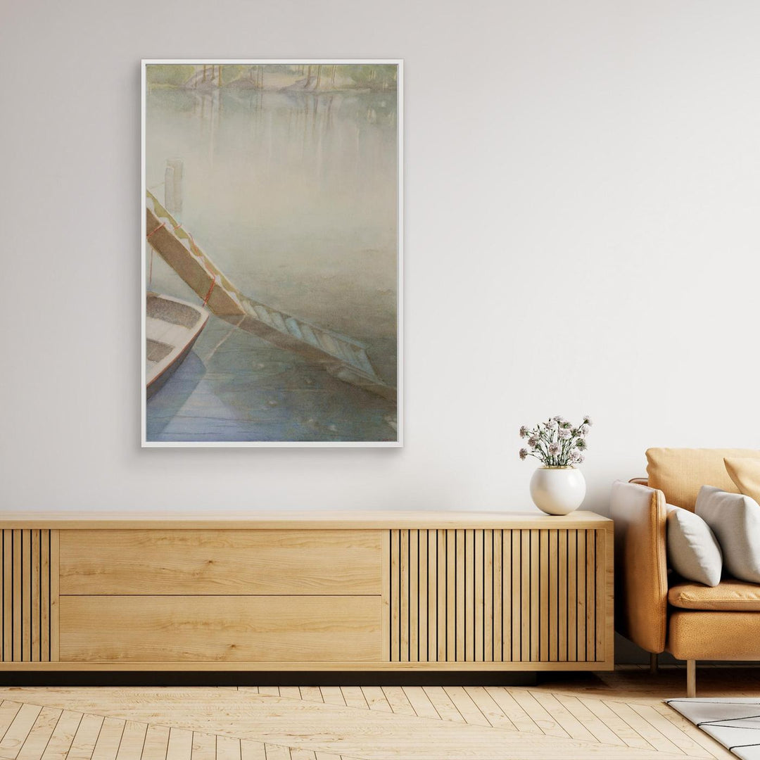 "Fog on the Lake" Peaceful Watercolor - Large Format Canvas Framed Options