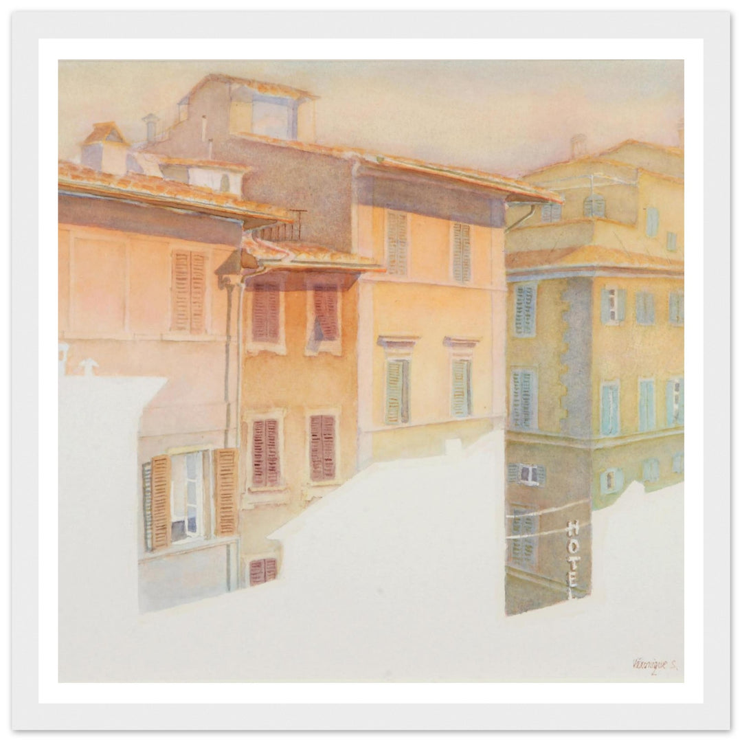 Morning Light in Florence Charming European Sunrise Watercolor Art Print by Veronique Semple - Watercolor wall art print