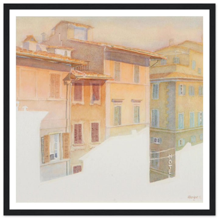 Morning Light in Florence Charming European Sunrise Watercolor Art Print by Veronique Semple - Watercolor wall art print