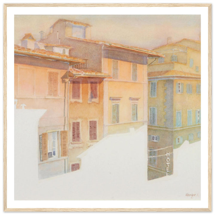 Morning Light in Florence Charming European Sunrise Watercolor Art Print by Veronique Semple - Watercolor wall art print