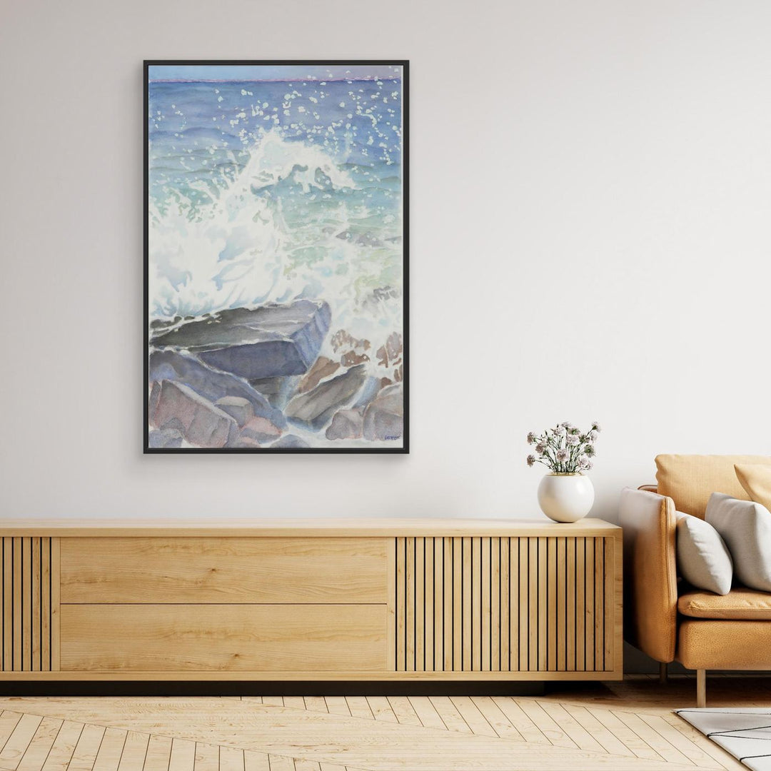 "Euphoria" Blissful Cascading Waves Oceanic Watercolor - Large Format Canvas Framed Options