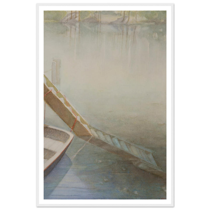 "Fog on the Lake" Peaceful Watercolor Art Print by Veronique Semple - Watercolor landscape painting print for home decor