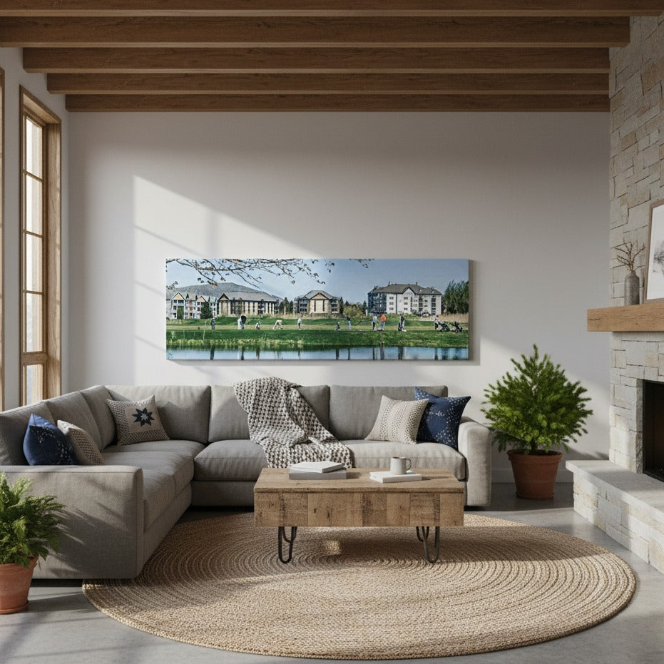 Reflections on a Tranquil Golf Driving Range - Wrapped Canvas Print