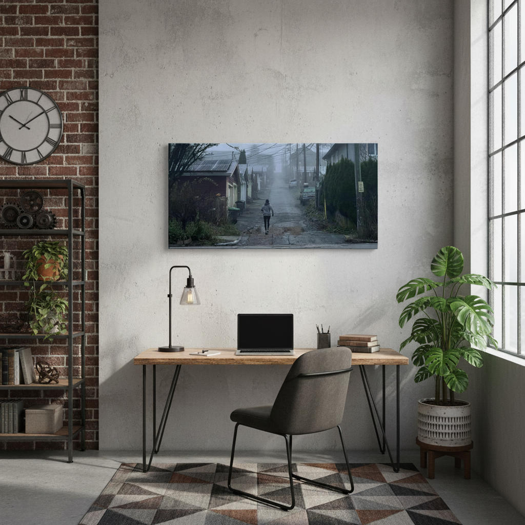 Misty Morning Run through Vancouver Streetscape - Canvas Print