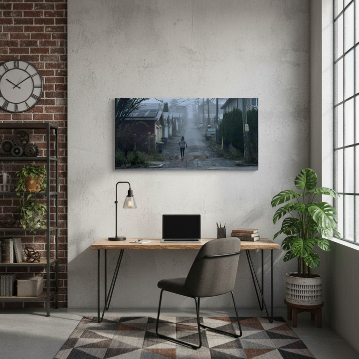 Misty Morning Run through Vancouver Streetscape - Canvas Print