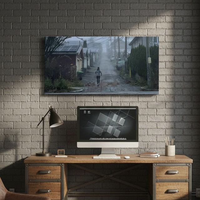 Misty Morning Run through Vancouver Streetscape - Canvas Print