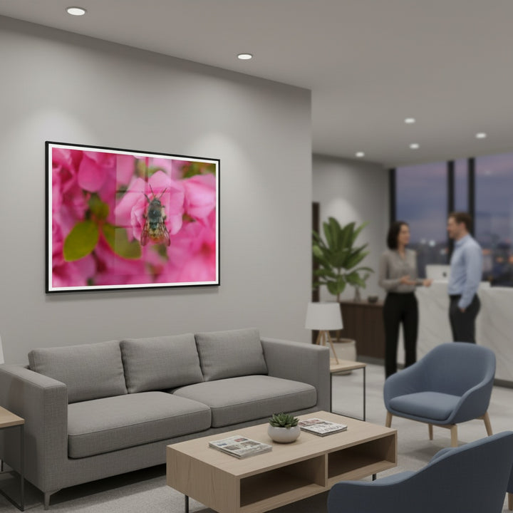 Natural Buzz Celebration: Bee on Flower - Premium Matte Framed Print