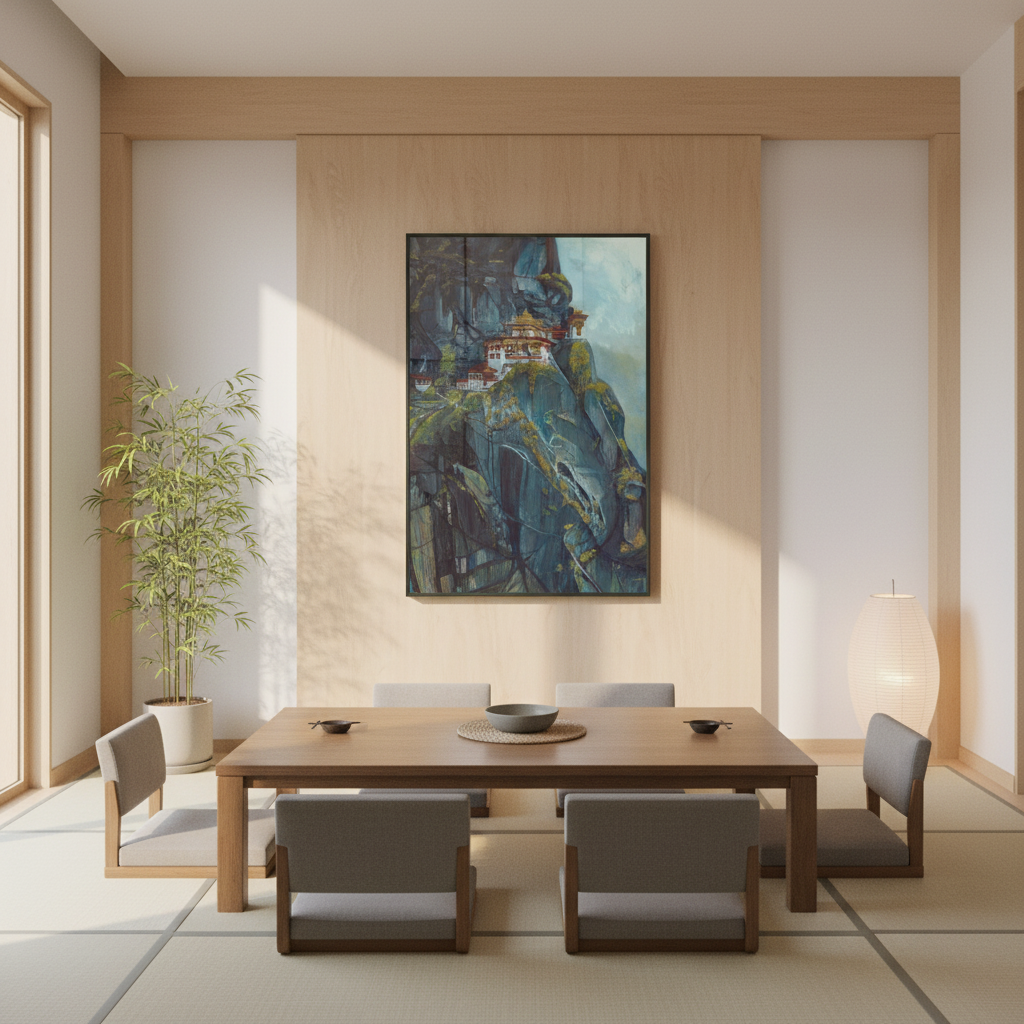 Majestic Heights: Watercolor of Taktsang Monastery - Premium Matte Metal Framed Print