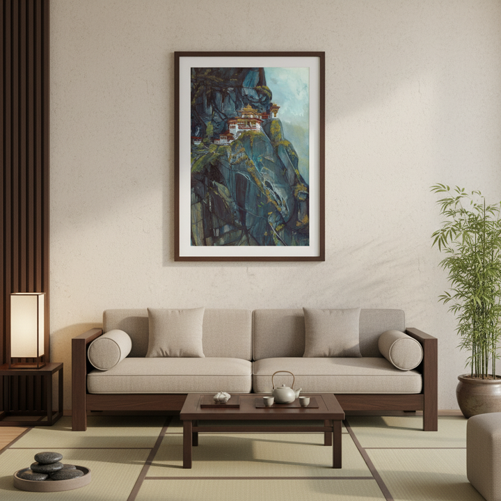 Majestic Heights: Watercolor of Taktsang Monastery - Premium Matte Art Print