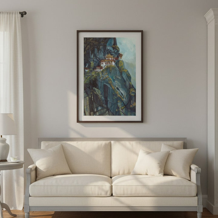 Majestic Heights: Watercolor of Taktsang Monastery - Premium Matte Art Print