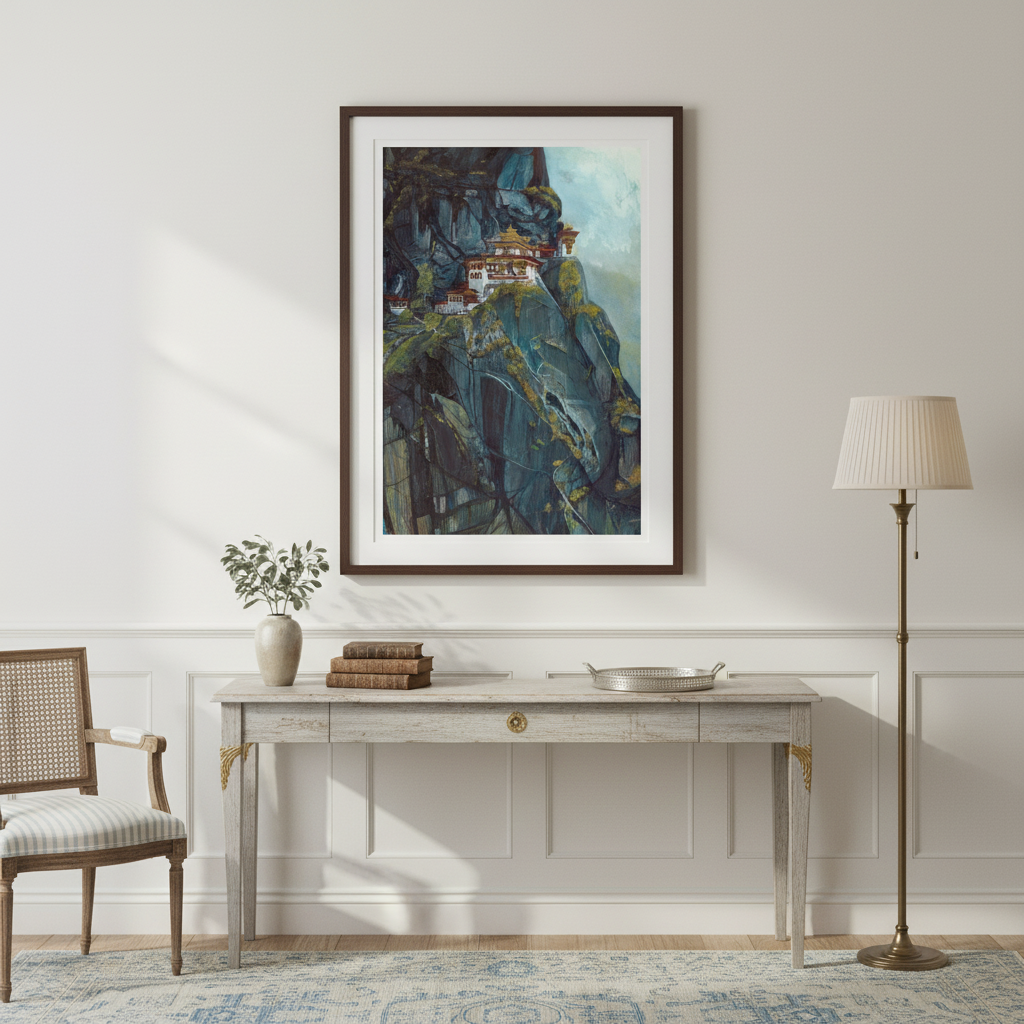 Majestic Heights: Watercolor of Taktsang Monastery - Premium Matte Art Print