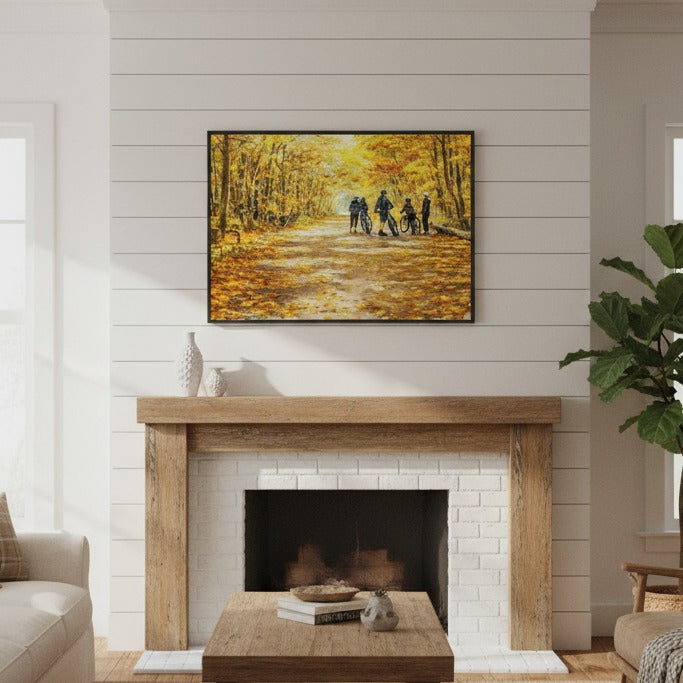 "Golden Trail Pause" Autumn Cycling Art Print - Framed Options