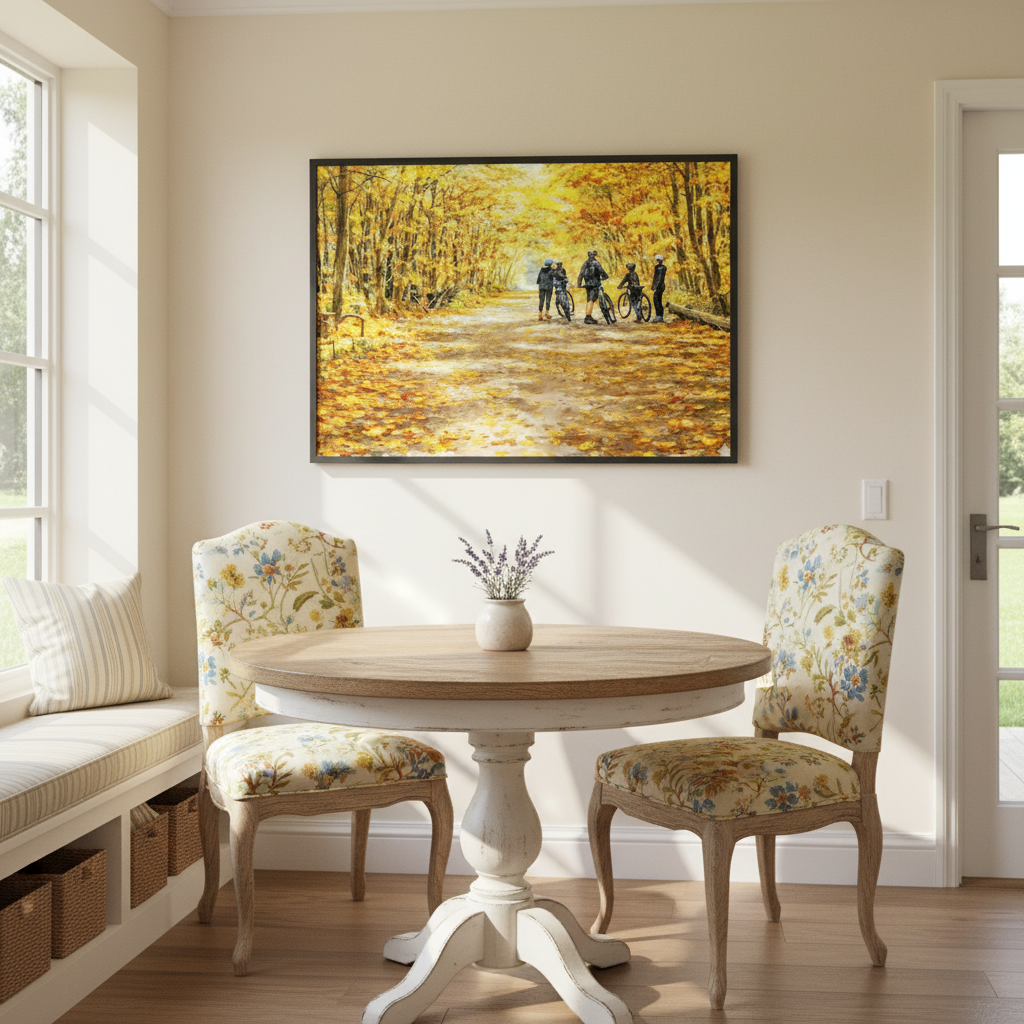 "Golden Trail Pause" Autumn Cycling Art Print - Framed Options