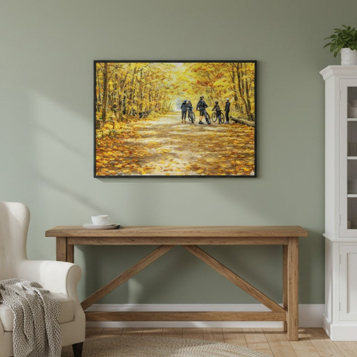 "Golden Trail Pause" Autumn Cycling Art Print - Framed Options
