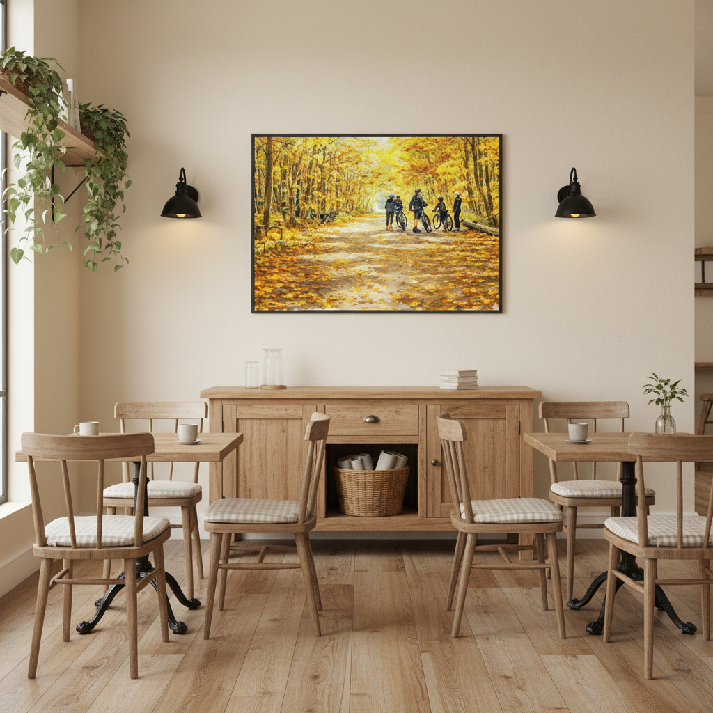 "Golden Trail Pause" Autumn Cycling Art Print - Framed Options