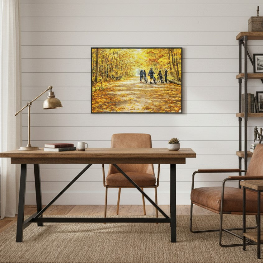 "Golden Trail Pause" Autumn Cycling Art Print - Framed Options