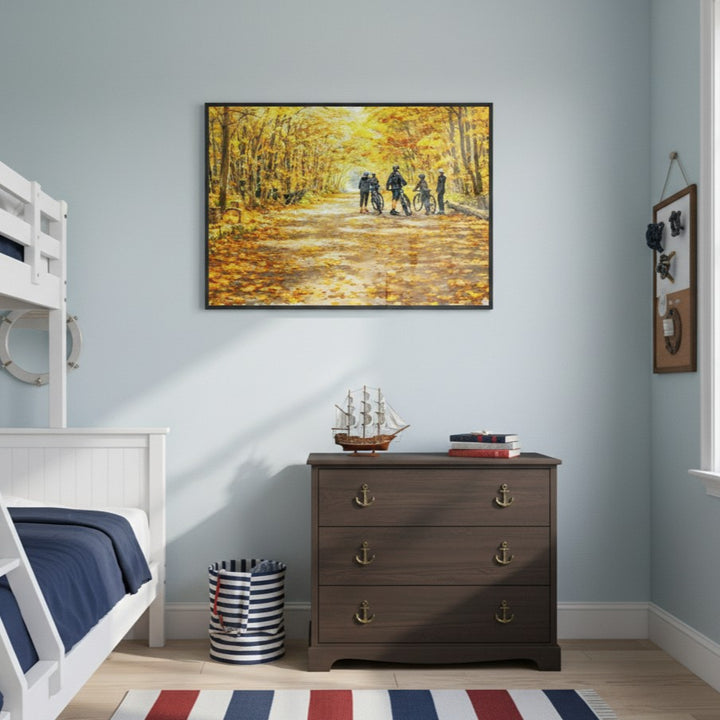 "Golden Trail Pause" Autumn Cycling Art Print - Framed Options