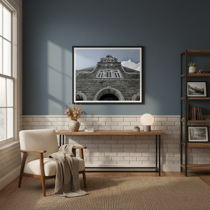 Modern living room with a framed picture on the wall, a chair, and a shelf - Studio Shefford