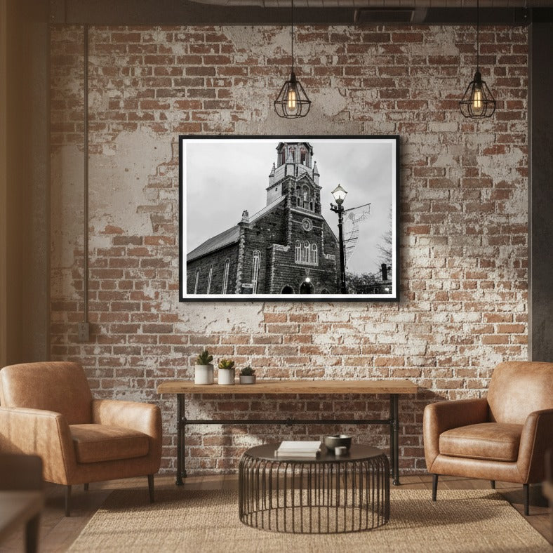 Twilight Over Bromont Church Wall Art - Premium Matte Wooden Framed Print