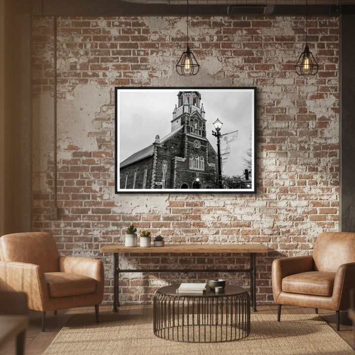 Twilight Over Bromont Church Wall Art - Premium Matte Wooden Framed Print
